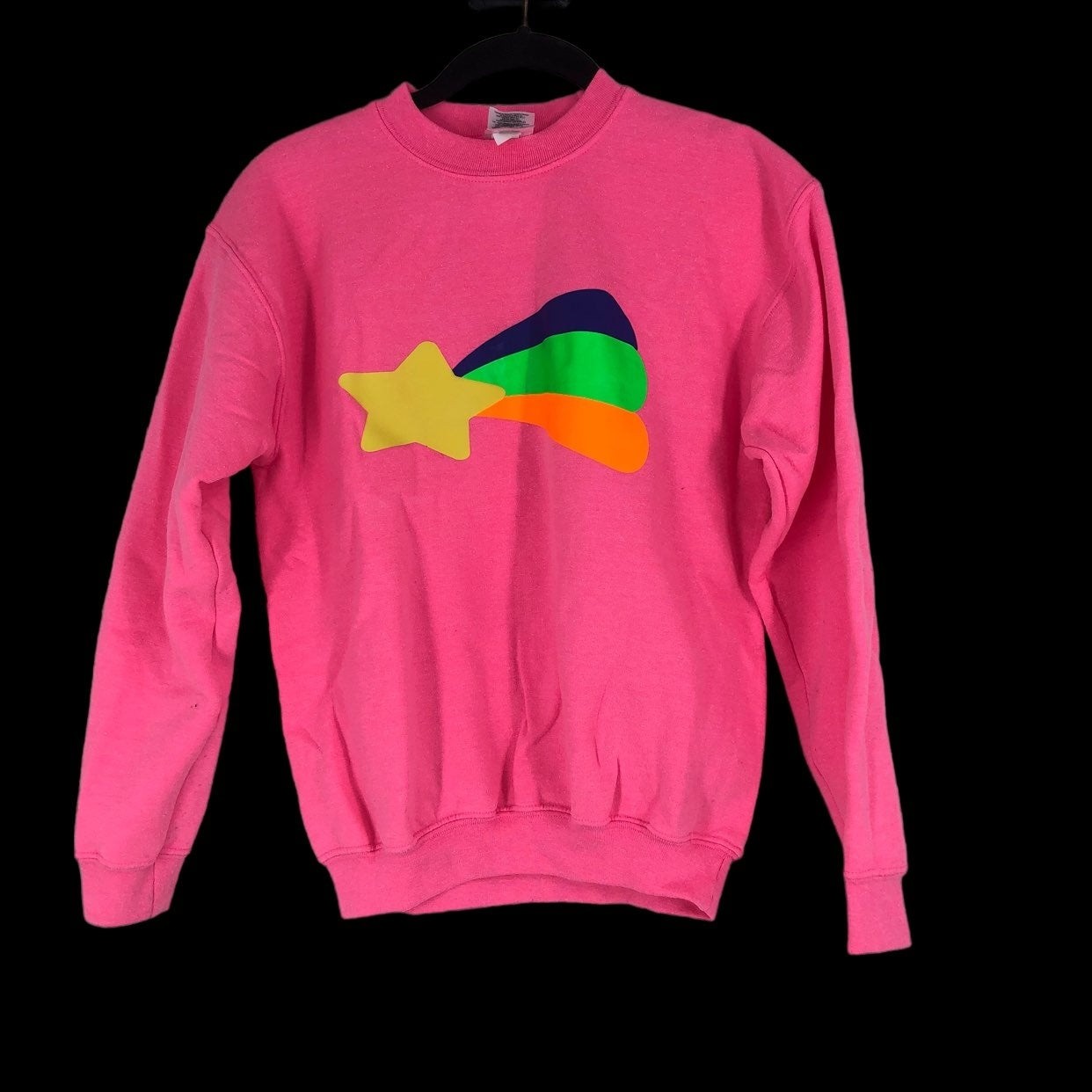 Gildan Hot Pink Girls Sweatshirt W/Rainbow Graphic Across The Chest Sz L